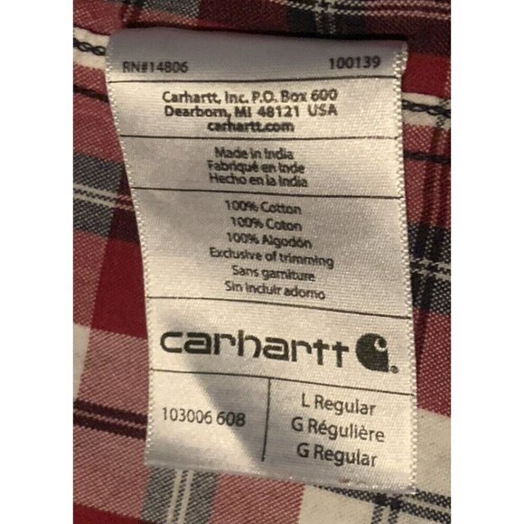 Carhartt Mens Relaxed Fit Plaid Shirt Size L Red White Blue Front Pockets - Picture 12 of 12